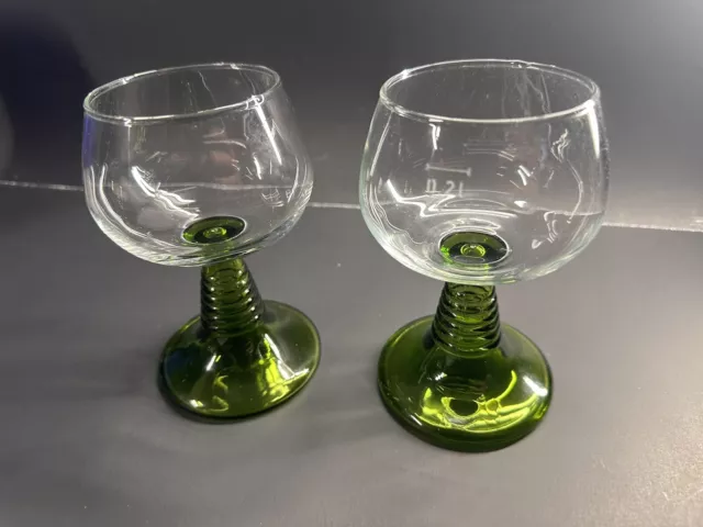 2 Vintage Green Beehive Stemmed German Roemer Rhein Wine Glass