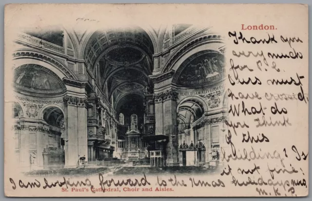 St Paul's Cathedral Choir & Aisles London England Antique Postcard Postmark 1902