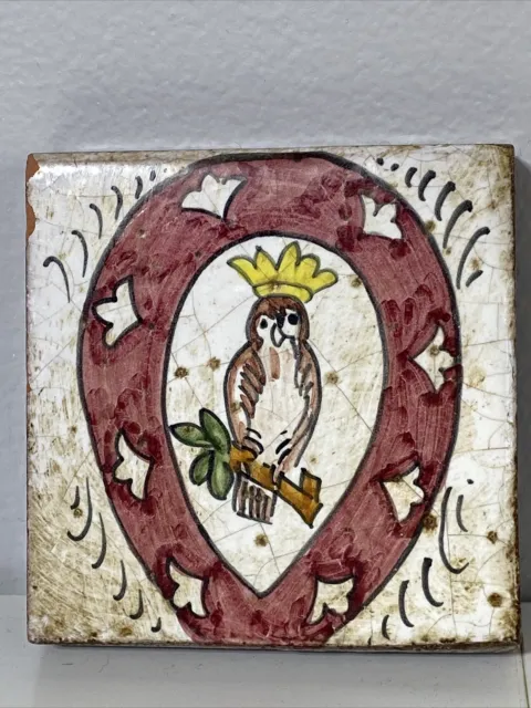 Rare Antique Fireplace Tile Thick Hand Painted Estate Find