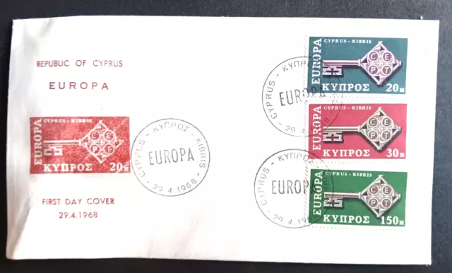 Cyprus 1968 Europa Complete Key Set  Fdc Vf Unaddressed