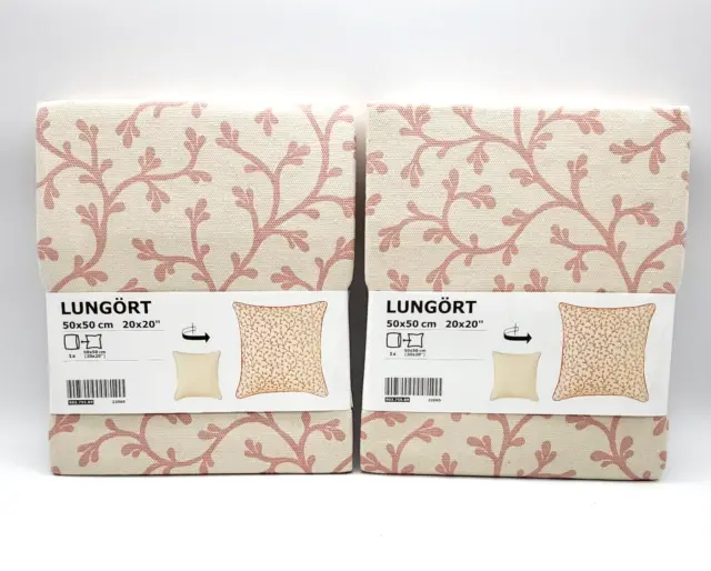 TWO IKEA 20 x 20 Throw Pillow Cushion Covers NEW 100%Cotton Lungort Pink & Ivory