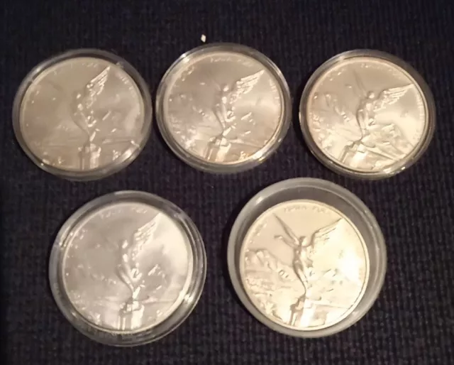 5x1 oz Silber Libertad 2011 Mexiko, Plata Pura Siegesgöttin  in Kapsel