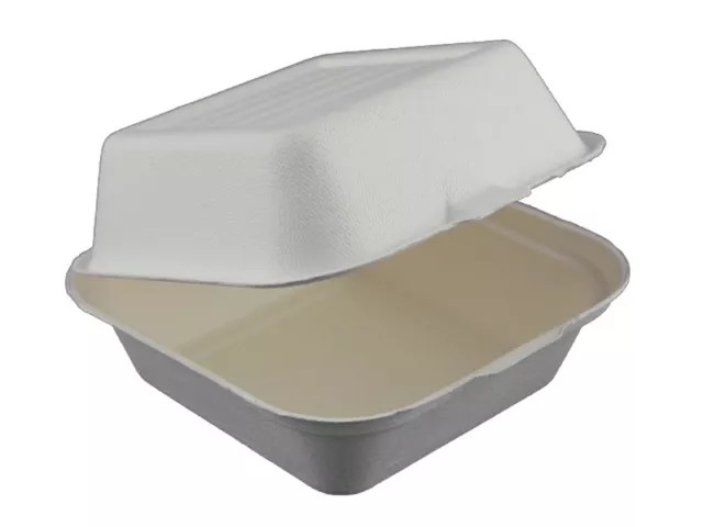 150 Hamburgerboxen aus Zuckerrohr Bagasse ungeteilt 450 ml Food to go (45506)