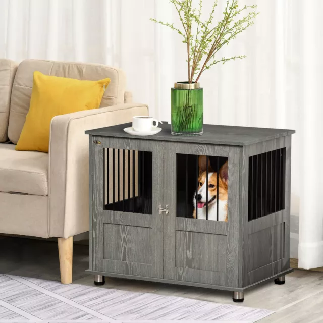 Pawhut Wooden Medium Dog Cage Pet Crate Furniture Kennel Table Magnetic Doors