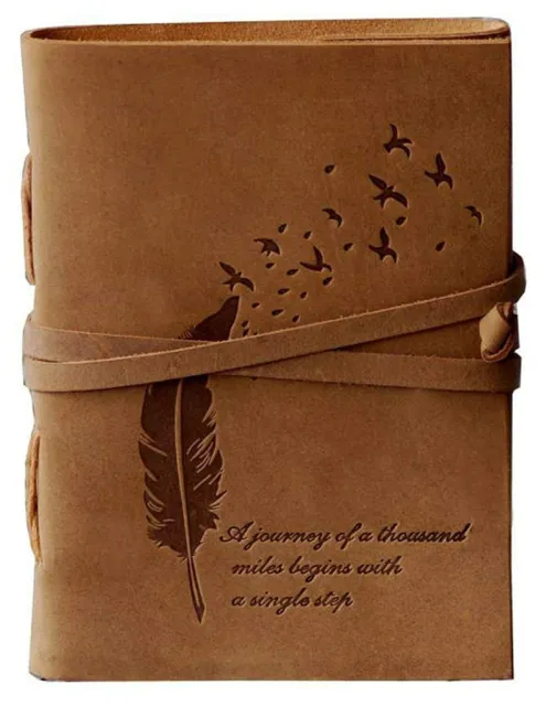 Leather Diary Embossed With Leaf of Tree & a Quote Antique Handmade