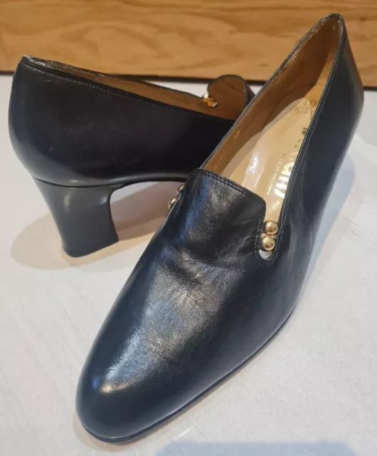 Paco Herrero Leather Plain Black Court Shoe Block Heel Size 39eu = UK 6