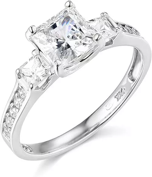 Cotrisa Princess Cut & Round Cut CZ Diamond Ring for Women in Sterling silver