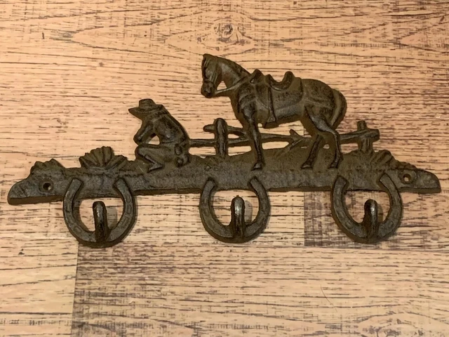 Cast Iron HORSESHOE HORSE Towel Coat Hooks Hat Hook Key Rack COWBOY Rustic Ranch