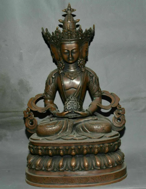 16.8" Tibetan Buddhism Purple Bronze 4 Face Amitayus longevity Goddess Statue