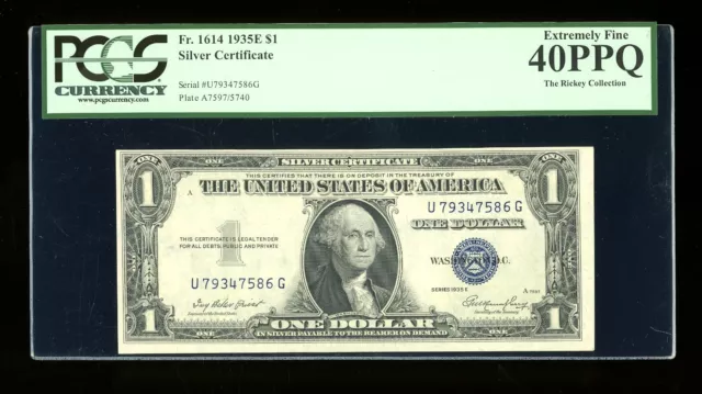 DBR 1935-E $1 Silver Fr. 1614 UG Block PCGS XF-40 PPQ Serial U79347586G