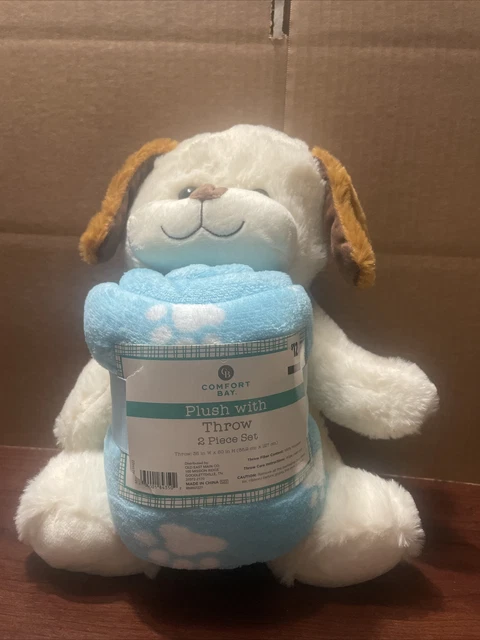 Peluche blanco para cachorro con manta de lanzamiento totalmente nuevo