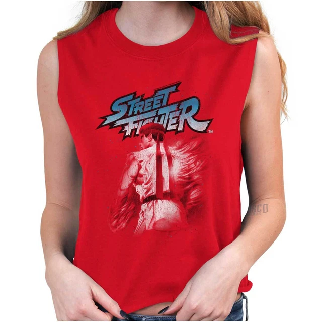 STREET FIGHTER CAPCOM Video Gamer 90s Ryu Womens Crop Tank Tops Graphic 