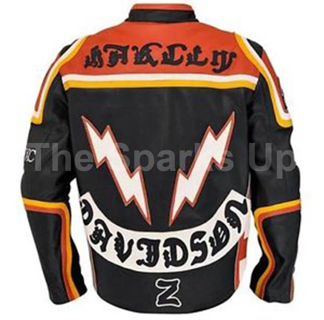 Mens HDMM Motorcycle Mickey Rourke's Biker Racer Outfit Real Cow Leather Jacket
