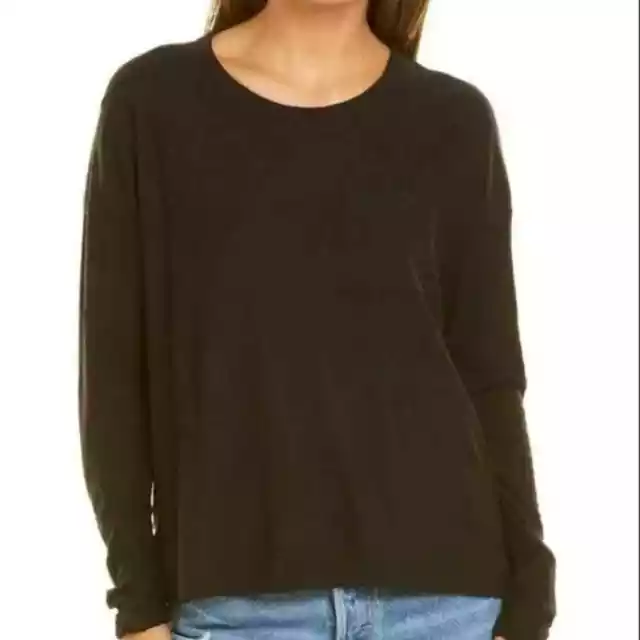 James Perse NWT Women's Long Sleeve Pocket Tee Black Size L 2