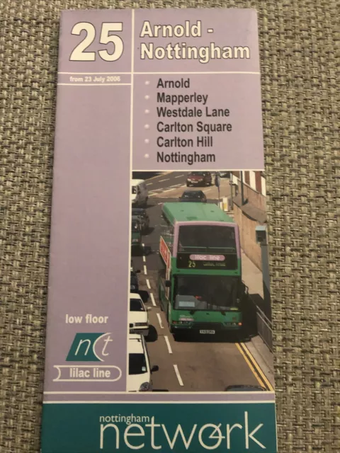 Nottingham City Transport Route 25 Timetable Leaflet Arnold - Nottingham 2006