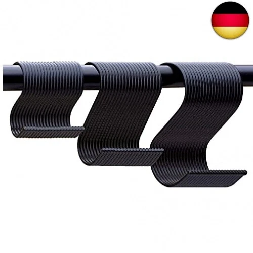 LiRiQi S Haken 60 Stück Heavy Duty Edelstahl S Form Haken Schwarz für hängende T