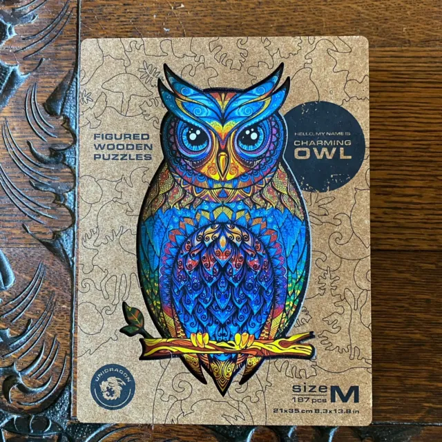 Unidragon Owl Wooden Jigsaw Puzzle 186 Pieces Wood Box 2