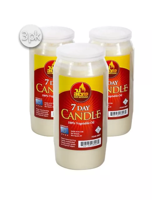 3 PACK Ner Mitzvah 7 Day Yartzeit Candle -Kosher Yahrtzeit Memorial Yom Kippur