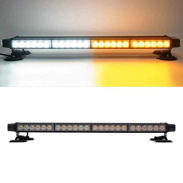 Barre Lumineuse Stroboscopique 4 En 1 Blanc/ambre - 12V-24V, 20 Modes, Interrupteur 9 Touches, IP67