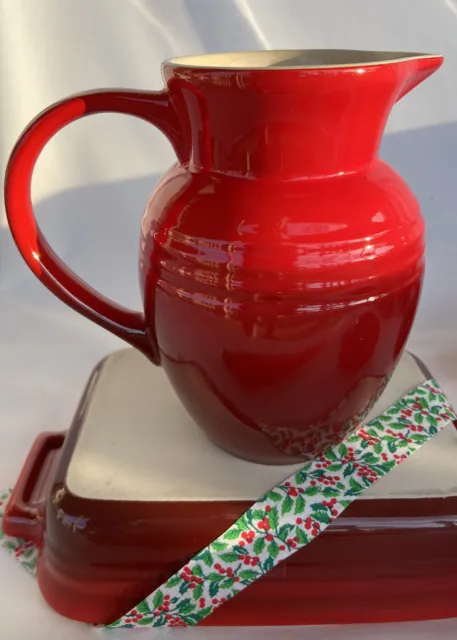 LE CREUSET Cherise Cherry Red Ombre Two Tone 07L Small Creamer Syrup Pitcher 6”