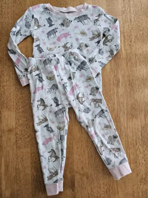 Burts Bees Size 2t Organic Pajama Set. Baby Toddler Girls. Farm Animal Print.