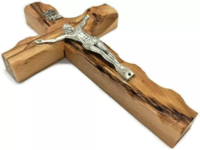 LOT 2 Olive Wood Natural Cross Hand Made in The Holy Land Jerusalem Wall silver