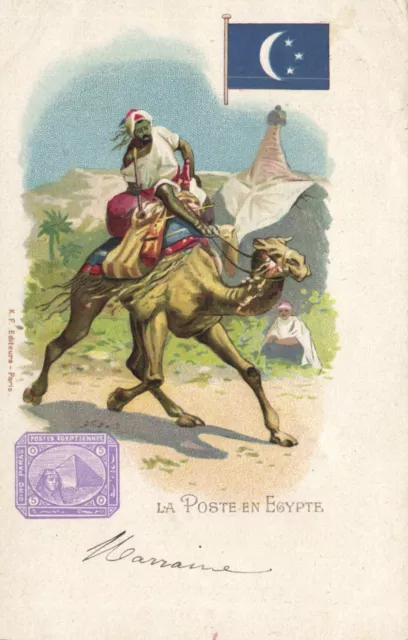 PC POSTS OF THE WORLD, LA POSTE EN EGYPTE, Vintage LITHO Postcard (b47886)