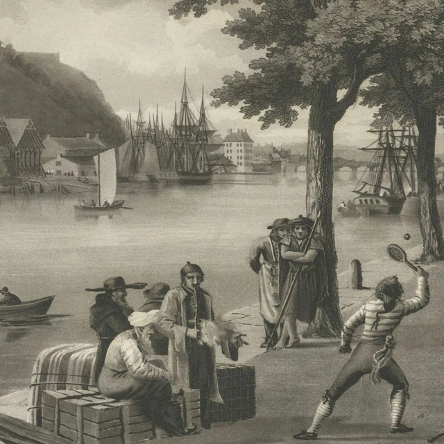 Vue animée de Bayonne - Aquatinte originale Louis Garneray XIXe
