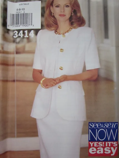 Vintage Butterick SEWING Pattern 3414 EASY Jacket & Dress See & Sew UNCUT OOP
