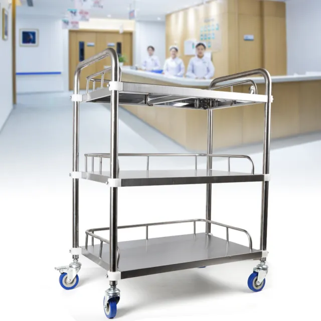 3 Tiers Silver Trolley Stainless Steel Durable Lab Mobile Rolling Serving Cart