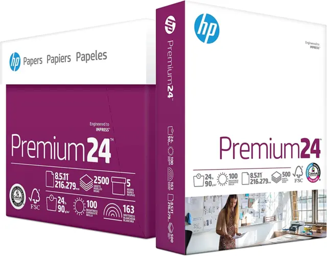 HP Printer Paper | 8.5 X 11 Paper | Premium 24 Lb | 5 Ream Case - 2500 Sheets |