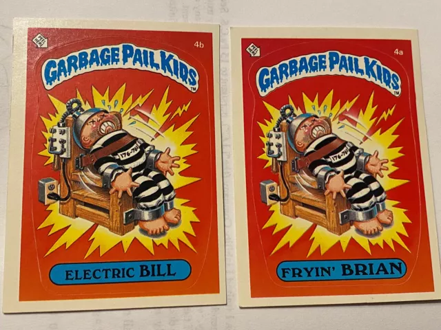 1985 OS1 Garbage Pail Kids Electric Bill & Fryin’ Brian 4a and 4b Cards Ungraded