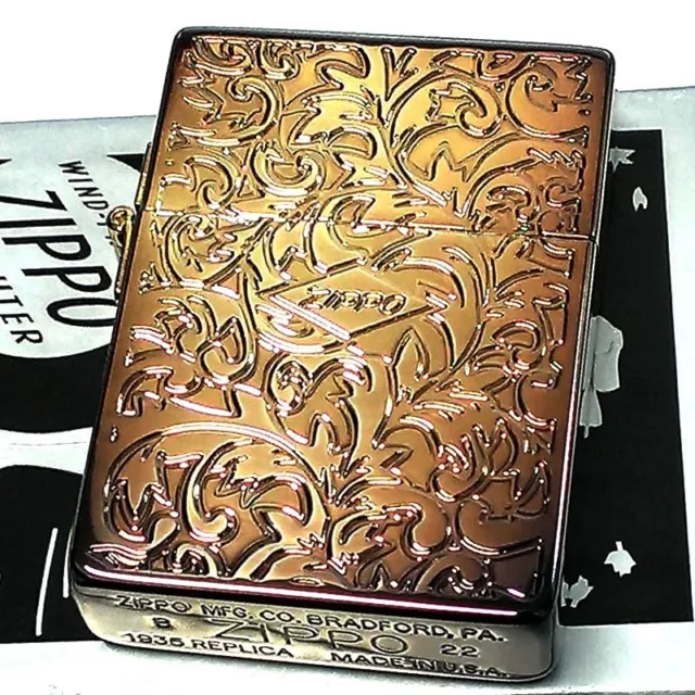 Zippo Oil Lighter 1935 Vintage model Silver Double-sided Arabesque Replica New