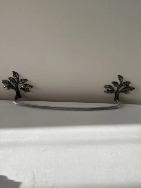 Wrought Iron Large Towel Bar Rack Leaf Bathroom Kitchen Decor Bath Dish Holder