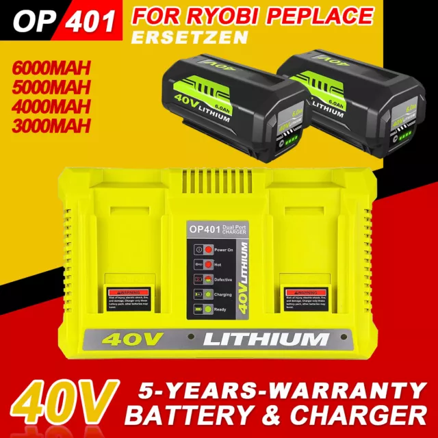 40V 4,0Ah Akku +Schnellladegerät für Ryobi OP4050A OP40602 OP40501 OP40601 OP402