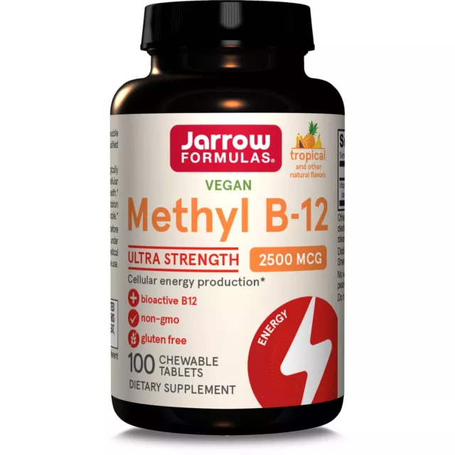 Jarrow Formulas Vitamin Methyl B12 2,500mcg 100 Tropical Chewable Tablets Energy