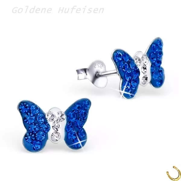 Royalblau Kristall Schmetterling Ohrstecker 925 Sterling Silber Kinder Ohrringe