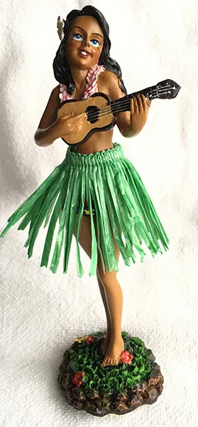 "SALE" Dashboard Hula Girl 7" Doll Ukulele Player Hawaiian Gifts Green Skirt New