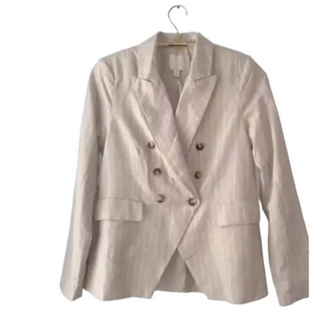 Joie Womens Blazer Jacket Size Medium Beige linen blend striped Ivory Lined