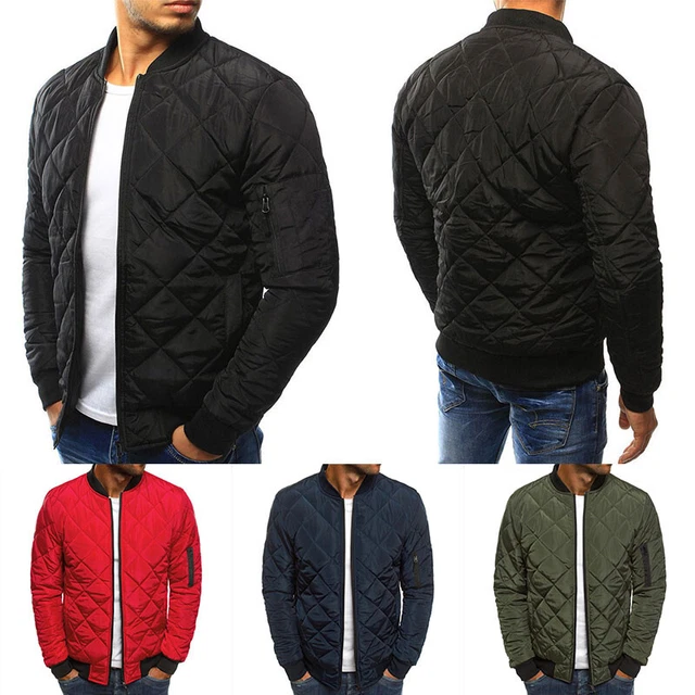 Mens Quilted Padded Puffer Jacket Casual Winter Warm Coat Bomber Zip Up Outwear