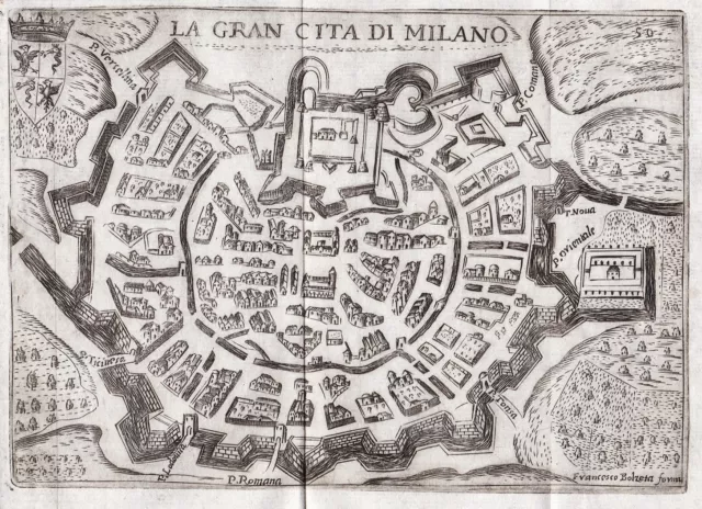 Milano Mailand Italia Italy veduta Scoto acquaforte stampa incisione 1642