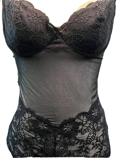 Vtg Victorias Secret Bodysuit Sheer Mesh Lace Bra UW Teddy Lingerie Black 38B M