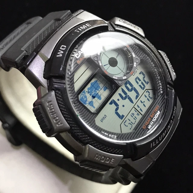 MENS GENUINE CASIO Illuminator Alarm Light Stop Watch AE1000W Black
