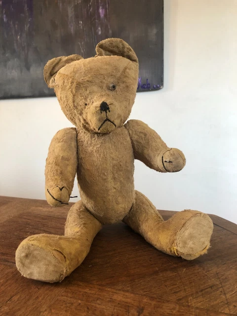 Ancien Ours En Peluche Rembourré De Paille – Authentique – "dans Son Jus" – Sans Marque