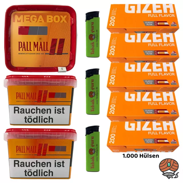 Pall Mall Allround Mega Box Tabak 3x à 135g, Full Flavor Hülsen, Feuerzeuge