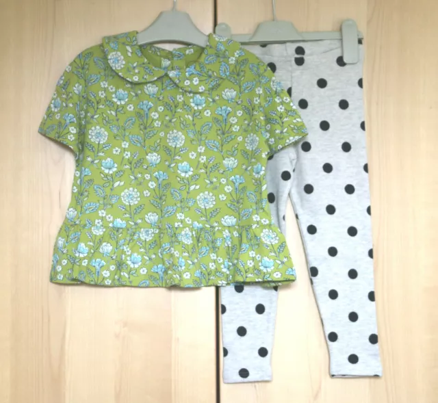Next Girls Green Floral Tunic Top & Spotted Leggings Age 3-4 Years BNWT