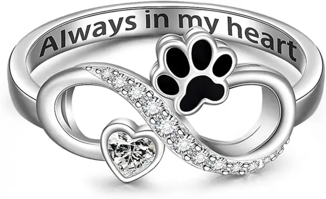 Memorial Katze Pfote Druck Ring Sterlingsilber Hund Unendlichkeit Herz Haustier Kralle Ringe