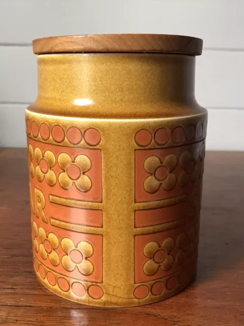 Retro Vintage Hornsea Saffron Sugar Canister And Wooden Lid Made In England 2