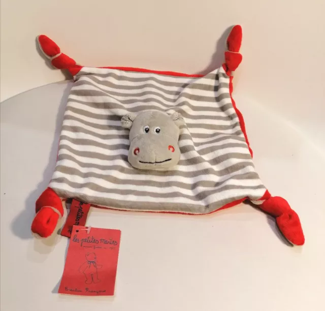 ⭐⭐⭐ Doudou  Hippopotame rouge gris blanc rayé LES PETITES MARIES NEUF.