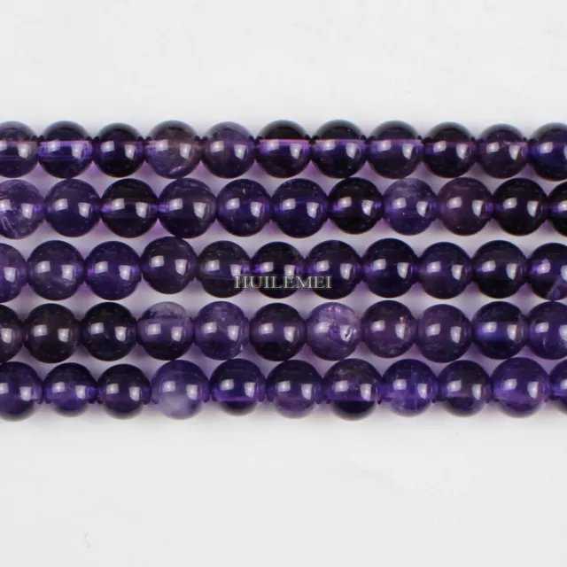 Natural Amethyst Gemstone Round Loose Beads 4mm 6mm 8mm 10mm 12mm 15.5" Strand